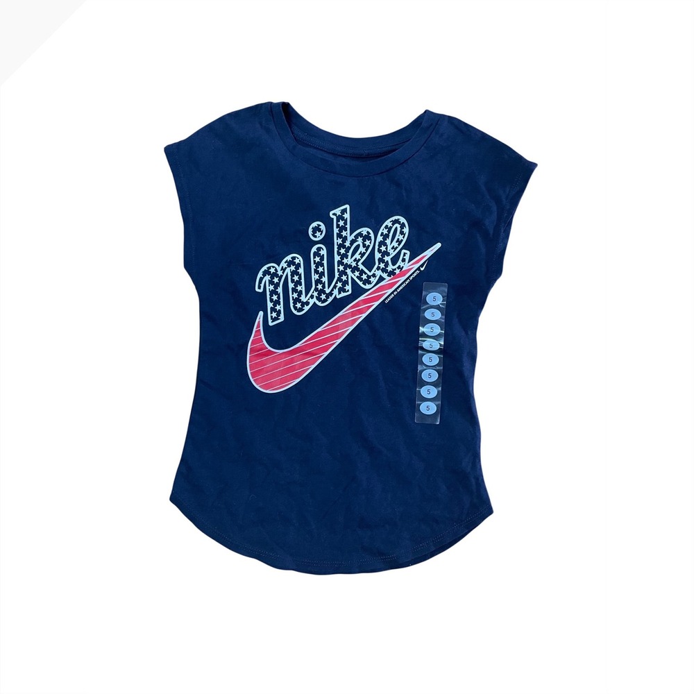 Nike Girls Obsidian Blue Americana Star Swoosh Muscle Tee Shirt 5 NEW